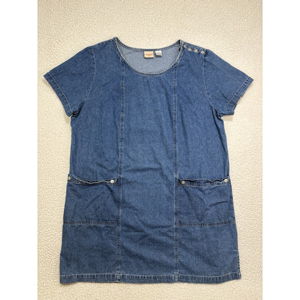 Vtg Crossroads Womens Blue Denim Jean Dress Plus Size 3X Pockets Short Mini